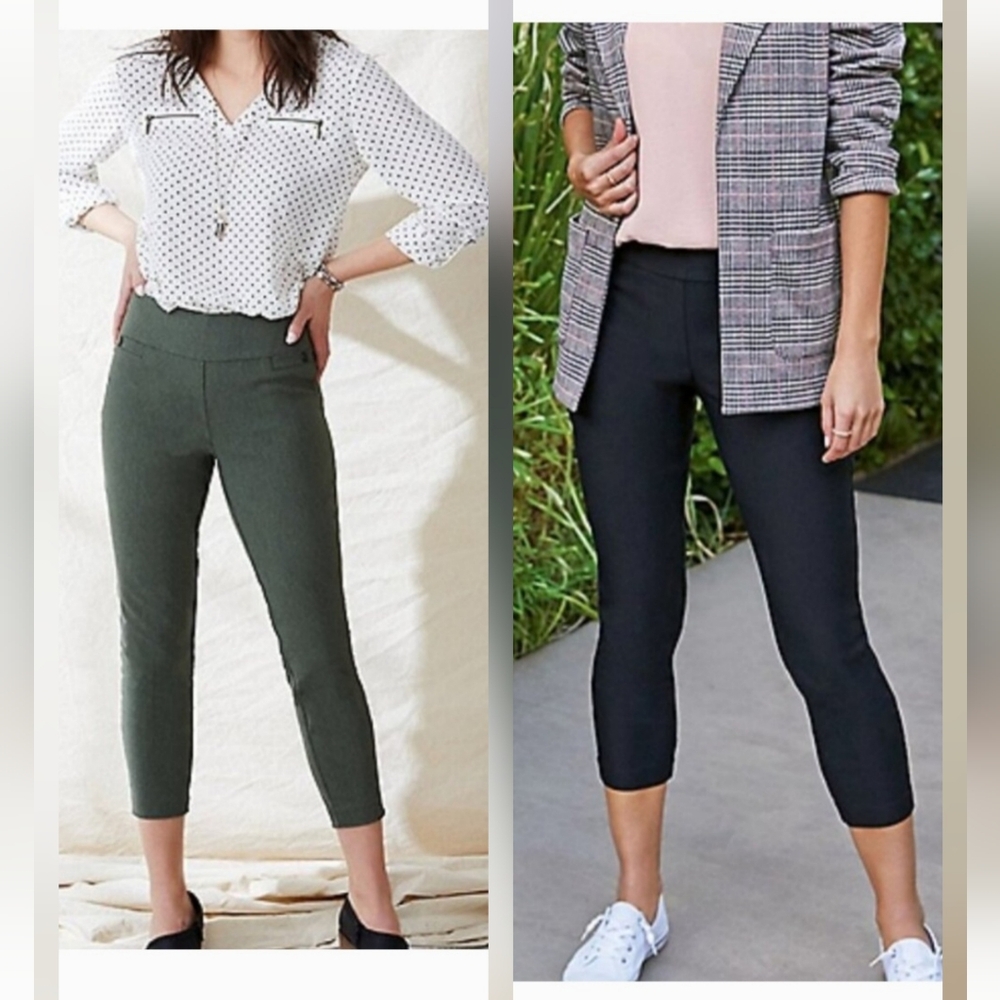 Two Pairs of Maurices Pull On Bengaline Crop Pants - Black & Dried Thyme